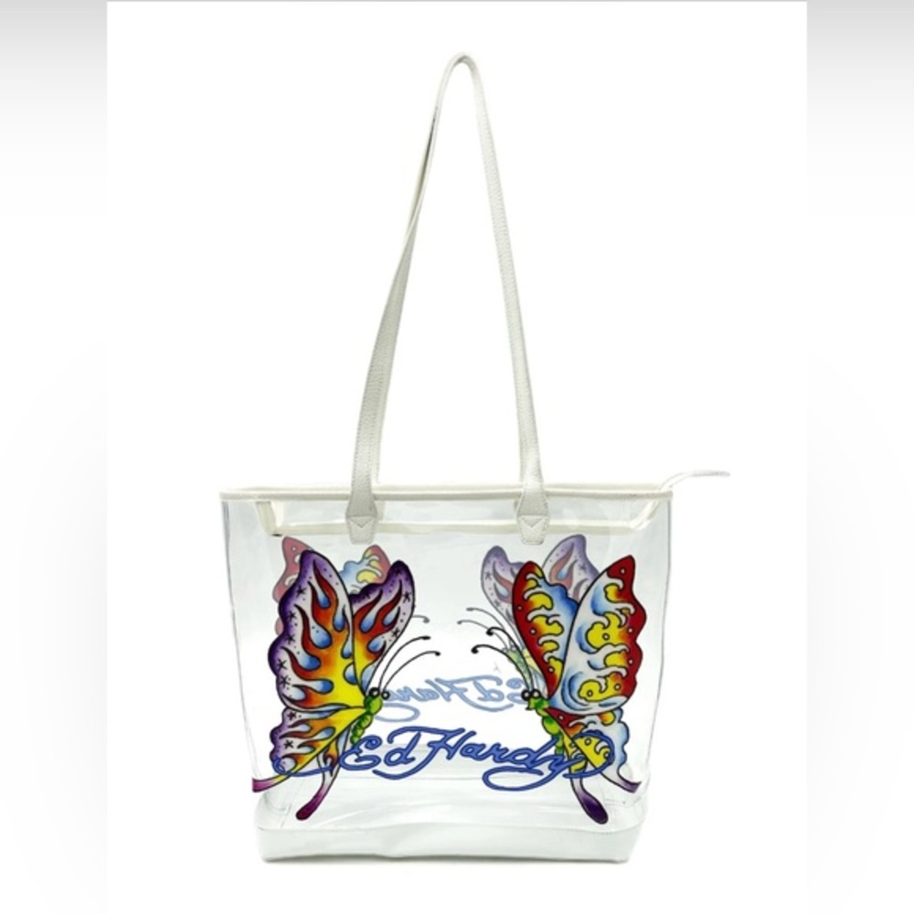 Ed Hardy White Butterfly Tote Bag